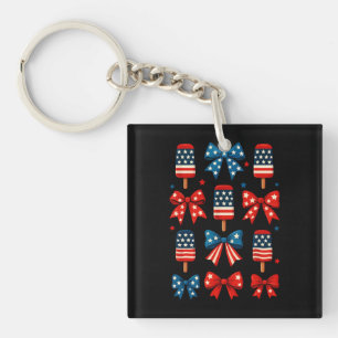 4. Juli Niedlich Popsicle Coquette Bow Patriotic Schlüsselanhänger