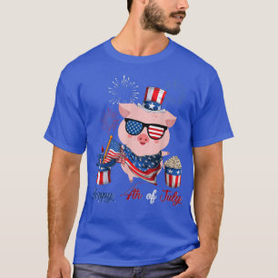 4. Juli Niedliche amerikanische Fahne Funny Pig Fe T-Shirt