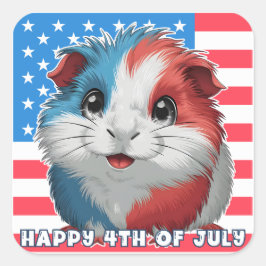 4. Juli Niedliche Guinea Schweineschrift Quadratischer Aufkleber