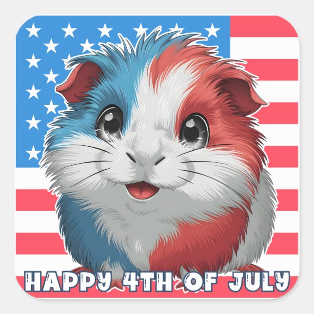 4. Juli Niedliche Guinea Schweineschrift Quadratischer Aufkleber (Vorderseite)