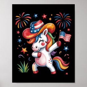 4. Juli Niedliche Unicorn Dab Red White Blue Women Poster