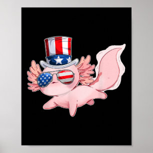 4. Juli Niedlicher Axolotl Independence Day Poster