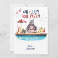 4. Juli Nilpferd-Bikini-Poolparty-Einladung