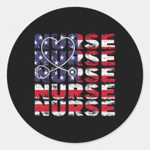 4. Juli Nurse American Flag Nursing Usa Patrio Runder Aufkleber