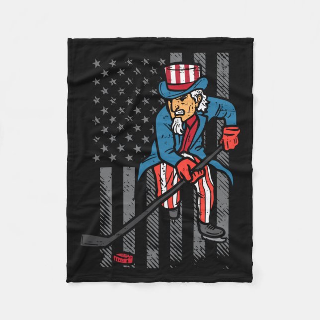 4. Juli Onkel Sam Eis-Hockey-Flagge Amerika Männer Fleecedecke (Vorderseite)