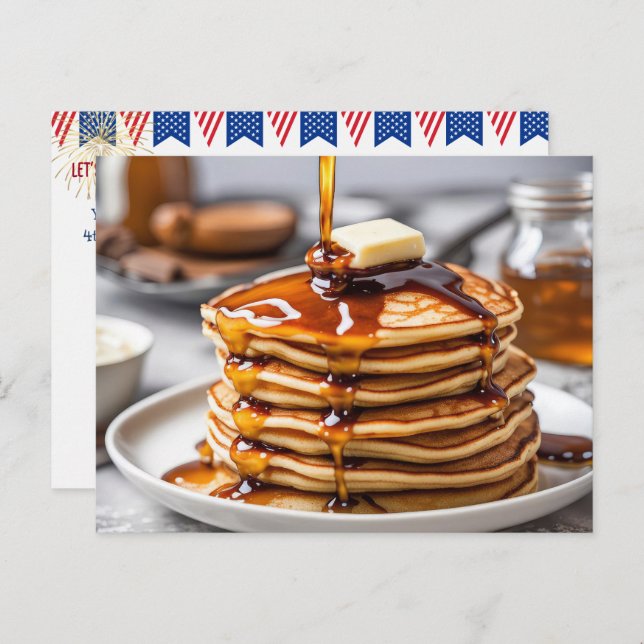 4. Juli Pancake Frühstück Postkarte (Vorne/Hinten)