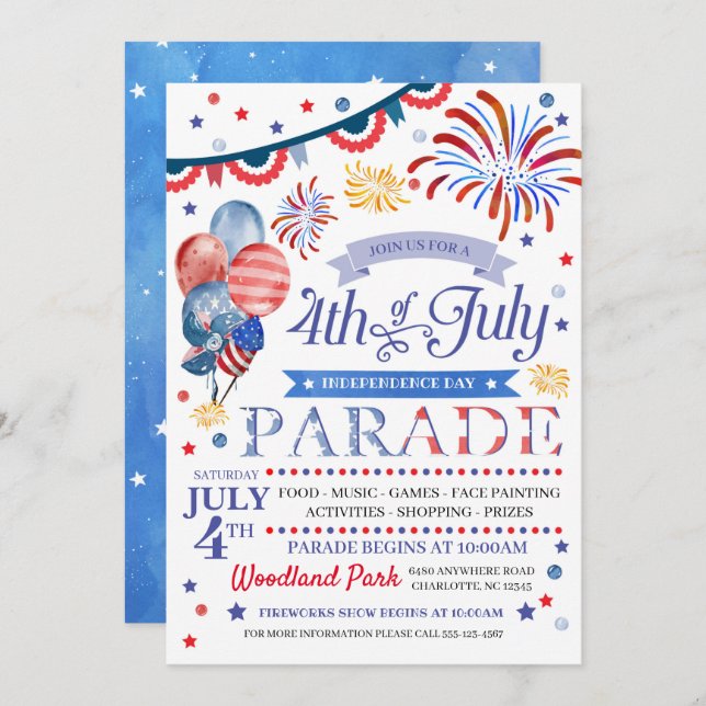 4. Juli Parade Flyer Einladung (Vorne/Hinten)