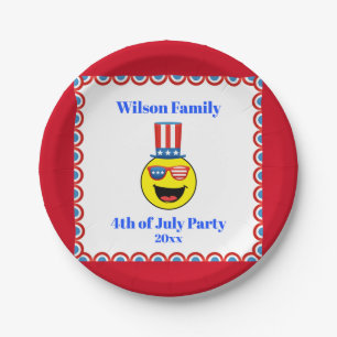 4. Juli Party Cool Patriotic Emoji Pappteller