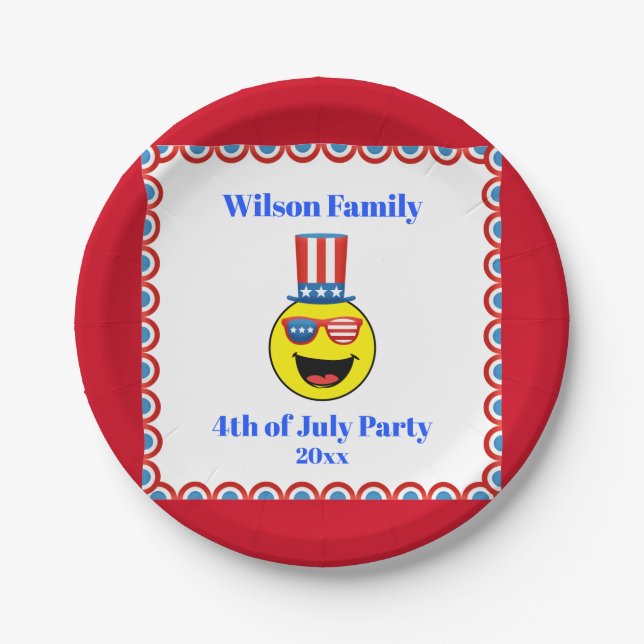 4. Juli Party Cool Patriotic Emoji Pappteller (Vorderseite)