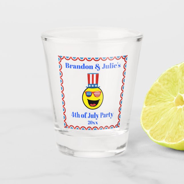 4. Juli Party Cool Patriotic Emoji Schnapsglas (Vorderseite)