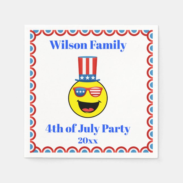 4. Juli Party Cool Patriotic Emoji Serviette (Vorderseite)