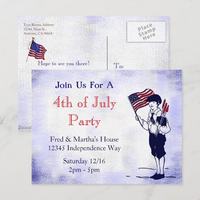 4. Juli Party Custom Invitation Postcard Einladungspostkarte (Vorne/Hinten)