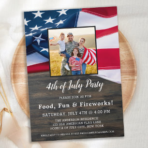 4. Juli Party Familie Foto American Flag Einladung