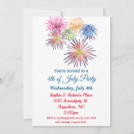 4. Juli Party Farbenfrohe Feuerwerke Einladung