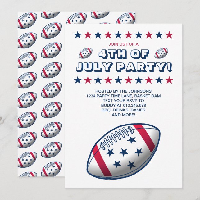 4. Juli Party Fußball Einladung (Vorne/Hinten)