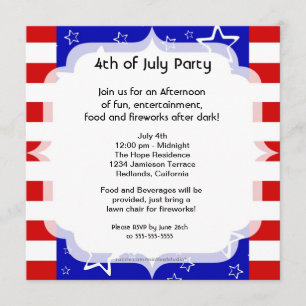 4. Juli Party / Grillen Einladung Rot Weiß Blau