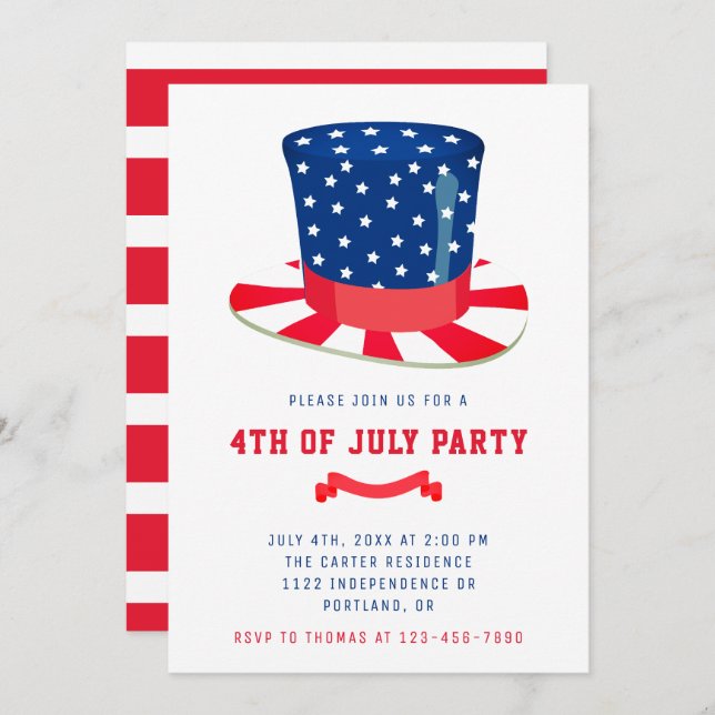 4. Juli Party Patriotische GRILLEN Red White Blue Einladung (Vorne/Hinten)