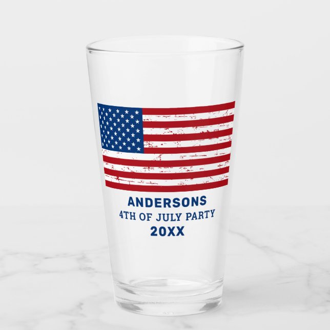 4. Juli Party Personalisierte amerikanische Flagge Glas (Vorderseite)