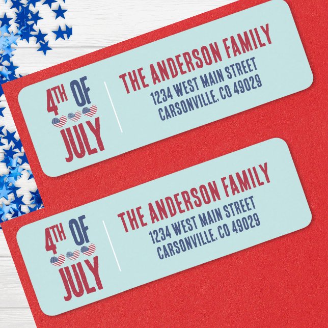 4. Juli-Party-Rücksendeadresse (Patriotic American Flag Heart 4th Of July Party Label)