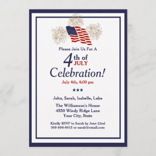 4. Juli Party USA Flag Gold Fireworks Classic Einladung