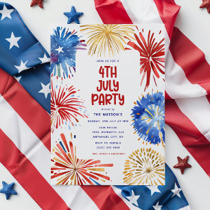 4. Juli-Party, Wasserfarben-Feuerwerk Einladung