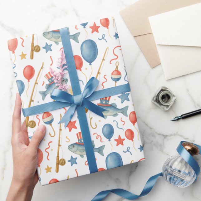 4. Juli Party zum Unabhängigkeitstag für Fischerei Geschenkpapier (Schenken)