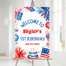 4. Juli Patriotic 1. Geburtstag Party Begrüßung Un