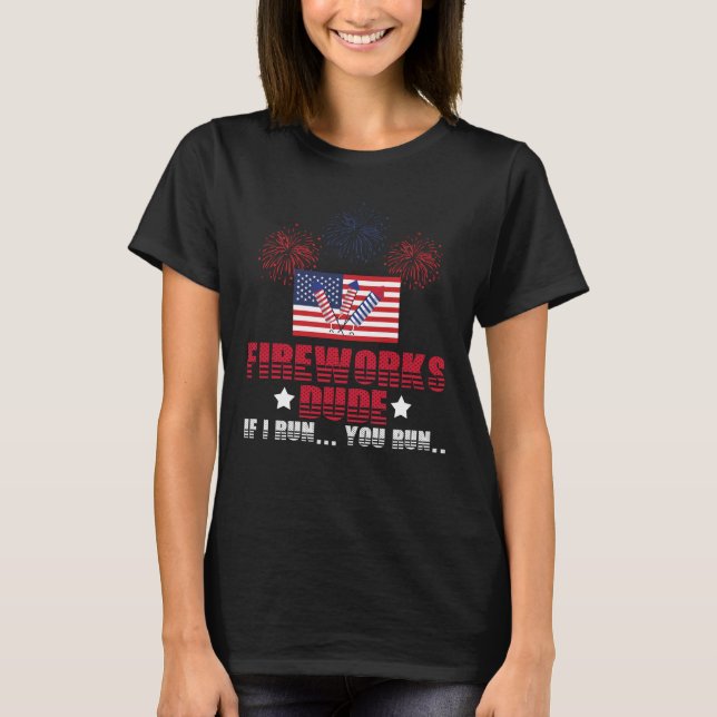 4. Juli Patriotic American Flag Feuerwerk T-Shirt (Vorderseite)
