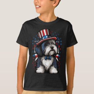 4. Juli Patriotic Barted Collie Dog Us Flag T-Shirt