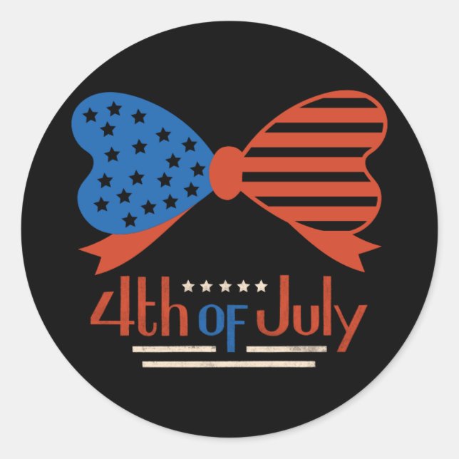 "4. Juli" Patriotic Bow Design Custom Runder Aufkleber (Vorderseite)