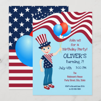 4. Juli Patriotic Boy Birthday Party Einladung