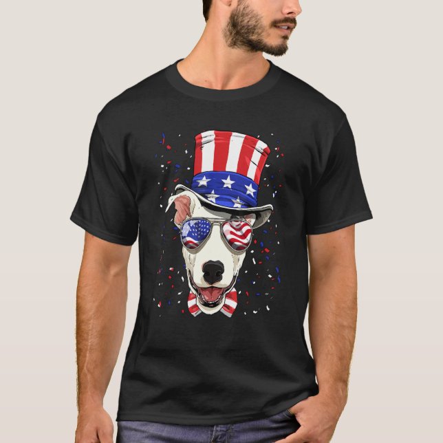4. Juli Patriotic Bull Terrier Pet Dog Amerika T-Shirt (Vorderseite)