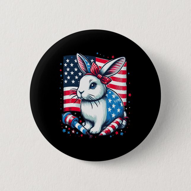 4. Juli Patriotic Bunny US American Flag Rabb Button (Vorderseite)