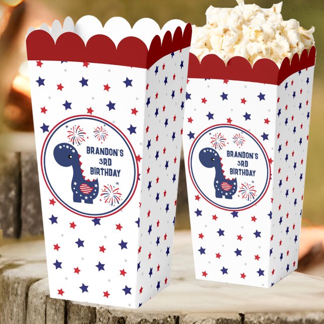 4. Juli Patriotic Dinosaur Boy Geburtstag Geschenkschachtel (4th of July Patriotic Dinosaur Boy Birthday Popcorn Favor Boxes)
