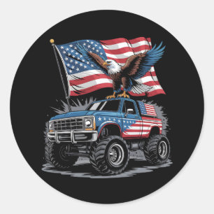 4. Juli Patriotic Eagle Monster Truck American Runder Aufkleber