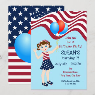 4. Juli Patriotic Gir Geburtstagsparty Einladung