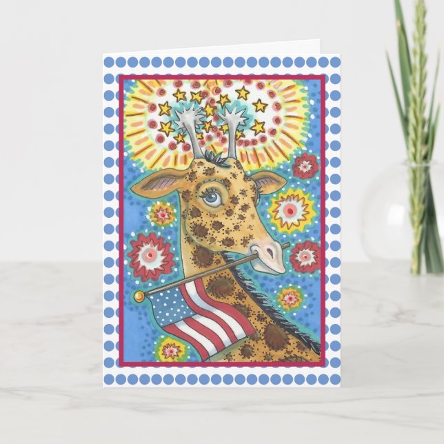 4. JULI, PATRIOTIC GIRAFFE GREETING CARD Verse Karte (Vorderseite)