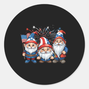 4. Juli Patriotic Gnomes American Flag Usa Gno Runder Aufkleber