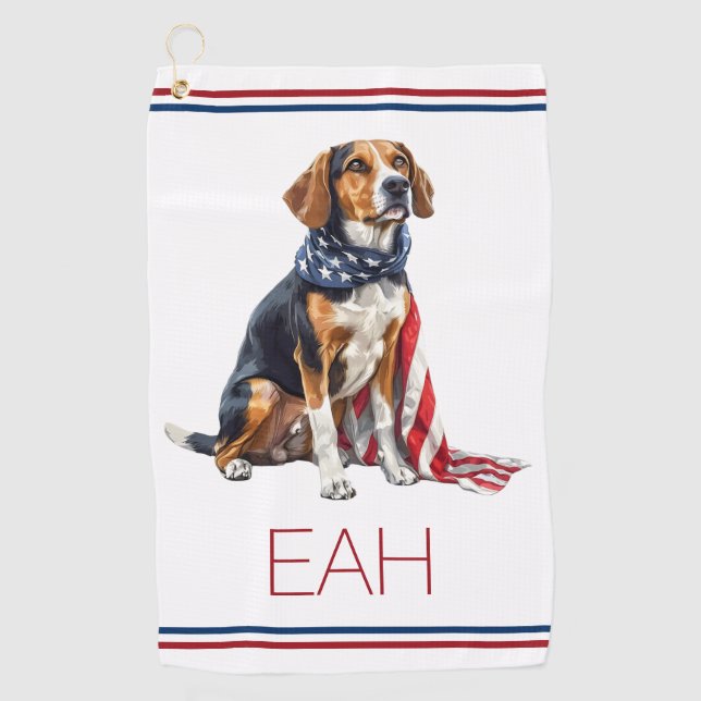 4. Juli Patriotic Hund Monogramm Golfhandtuch (Vorderseite)