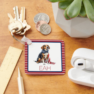 4. Juli Patriotic Hund Monogramm Schlüsselanhänger