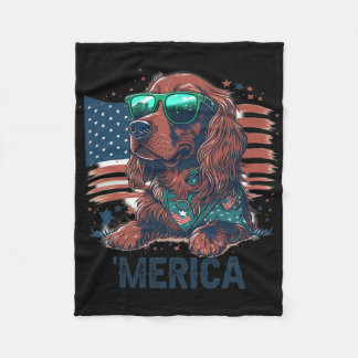 4. Juli Patriotic Irish Setter Dog Merica Fleecedecke