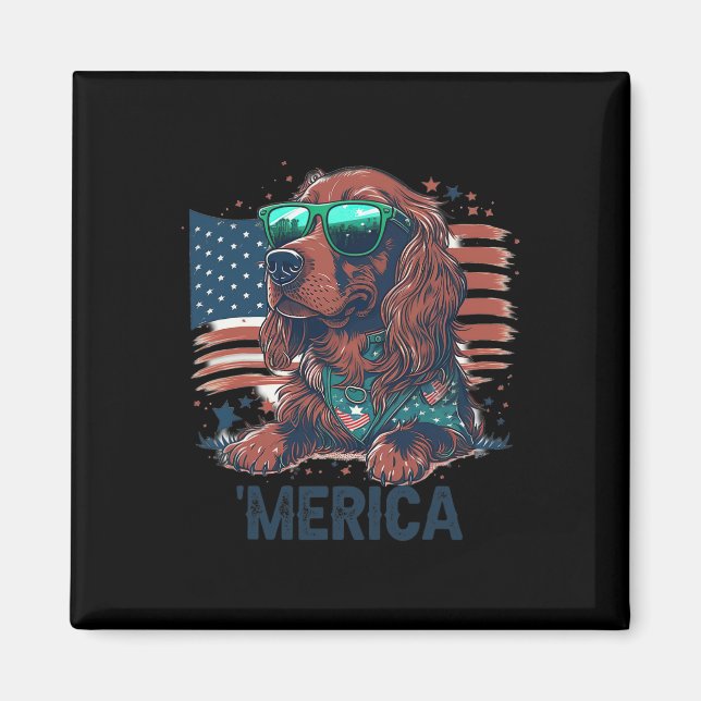 4. Juli Patriotic Irish Setter Dog Merica Magnet (Vorne)