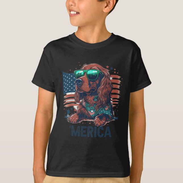 4. Juli Patriotic Irish Setter Dog Merica T-Shirt (Vorderseite)