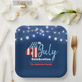 4. Juli Patriotic Red White Blue Lights USA Flag Pappteller