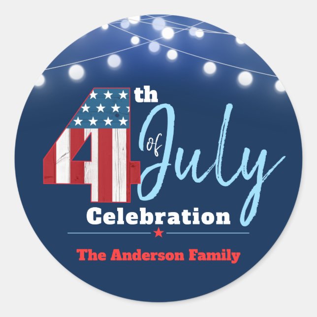 4. Juli Patriotic Red White Blue USA Flag Modern Runder Aufkleber (Vorderseite)