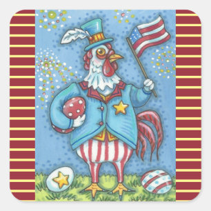 4. JULI PATRIOTIC ROOSTER STICKERS Squ * Blatt