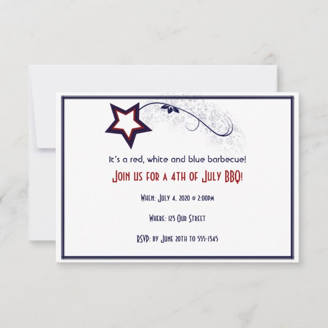 4. Juli Patriotic Star Light Einladung (Vorderseite)