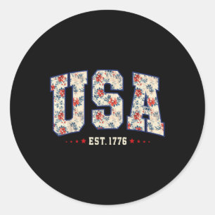4. Juli Patriotisch Us Flagge Floral USA Est 1776 Runder Aufkleber