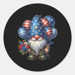 4. Juli Patriotische Armee Gnome American Flag Col Runder Aufkleber