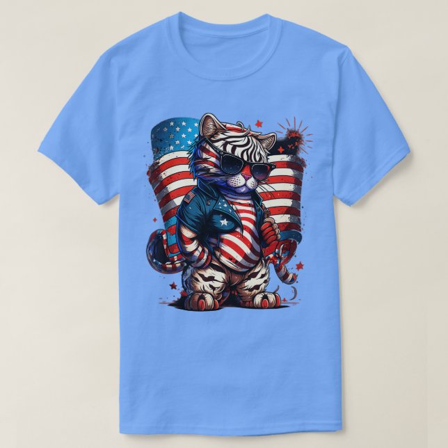 4. Juli Patriotische Bengalische Tiger-US-Flagge T-Shirt (Design vorne)
